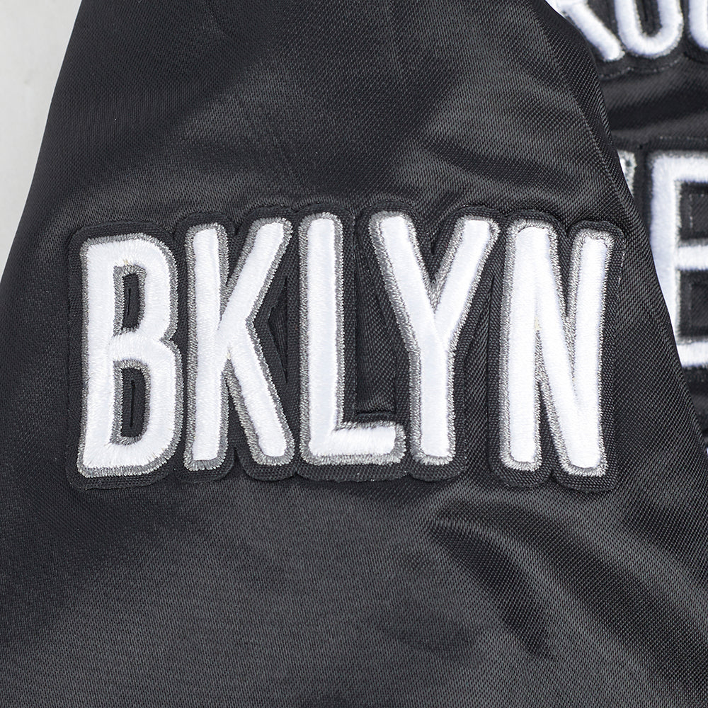 NBA BROOKLYN NETS RETRO CLASSIC TODDLER BOY'S RIB SATIN JACKET (BLACK/GRAY)