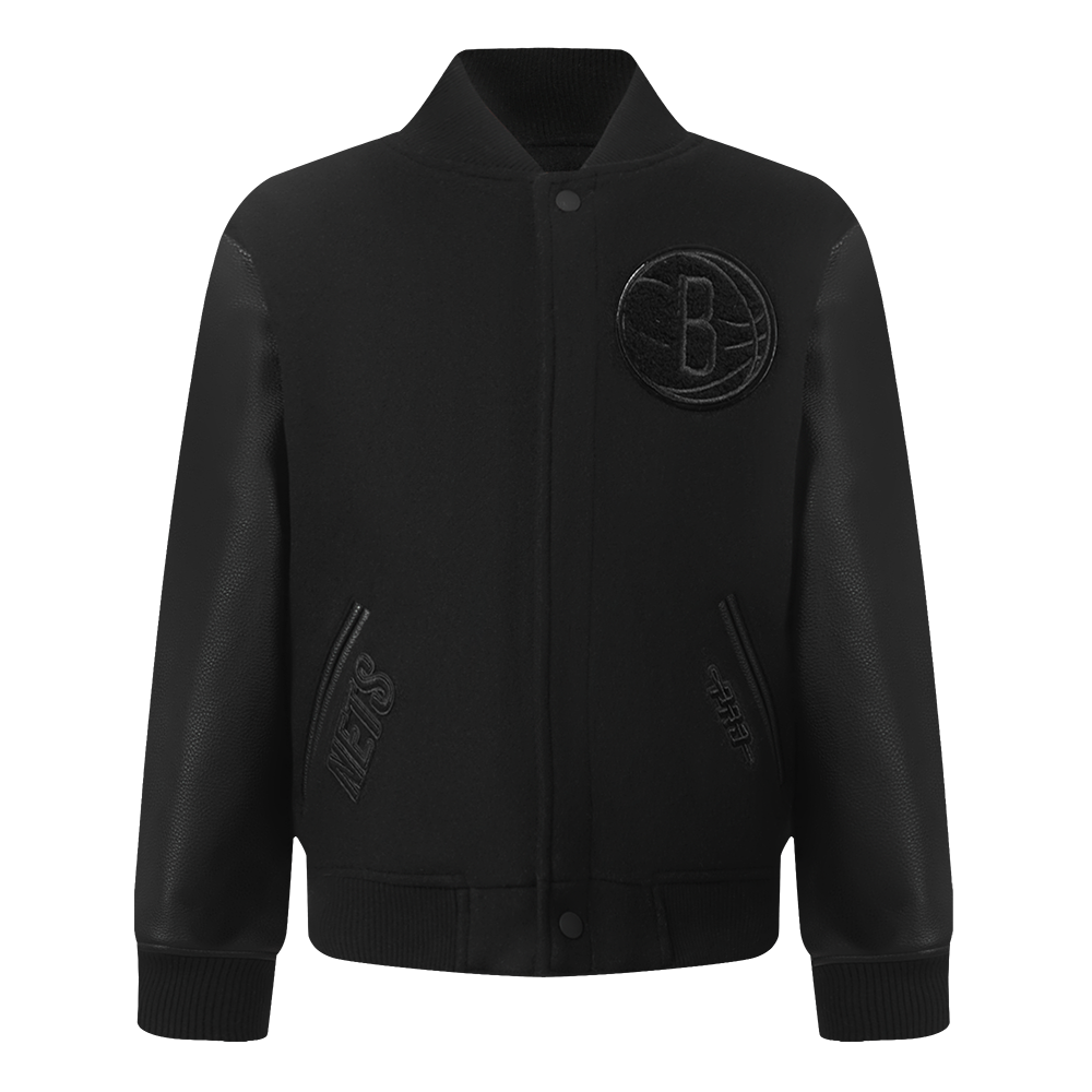 NBA BROOKLYN NETS TRIPLE BLACK TODDLER BOY'S WOOL VARSITY JACKET (JET BLACK)