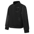 NBA BROOKLYN NETS TRIPLE BLACK TODDLER BOY'S WOOL VARSITY JACKET (JET BLACK)