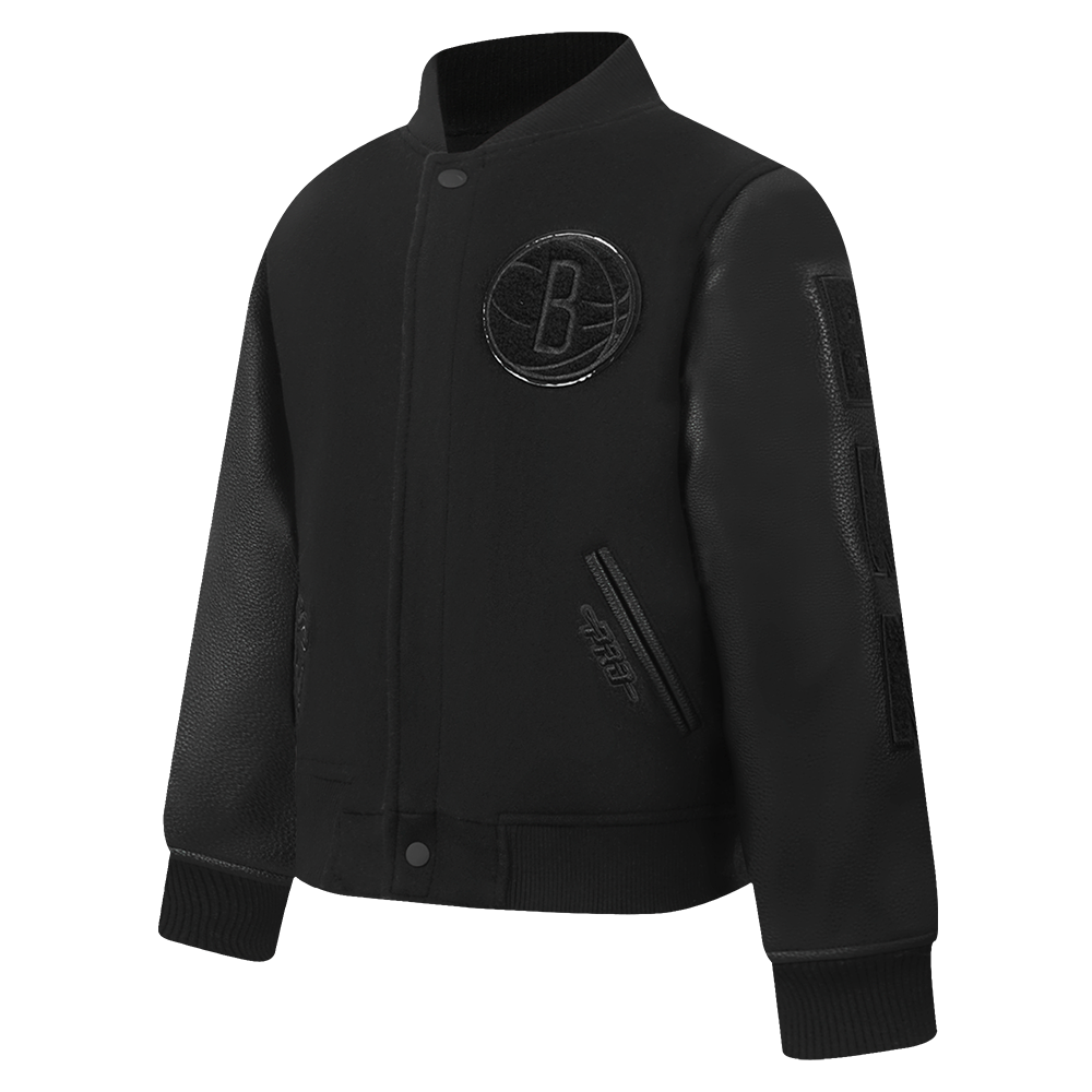 NBA BROOKLYN NETS TRIPLE BLACK TODDLER BOY'S WOOL VARSITY JACKET (JET BLACK)