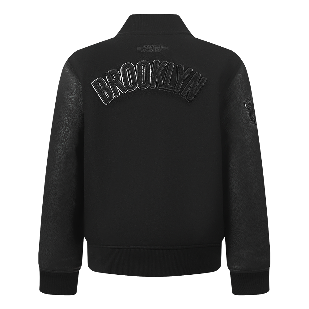NBA BROOKLYN NETS TRIPLE BLACK TODDLER BOY'S WOOL VARSITY JACKET (JET BLACK)
