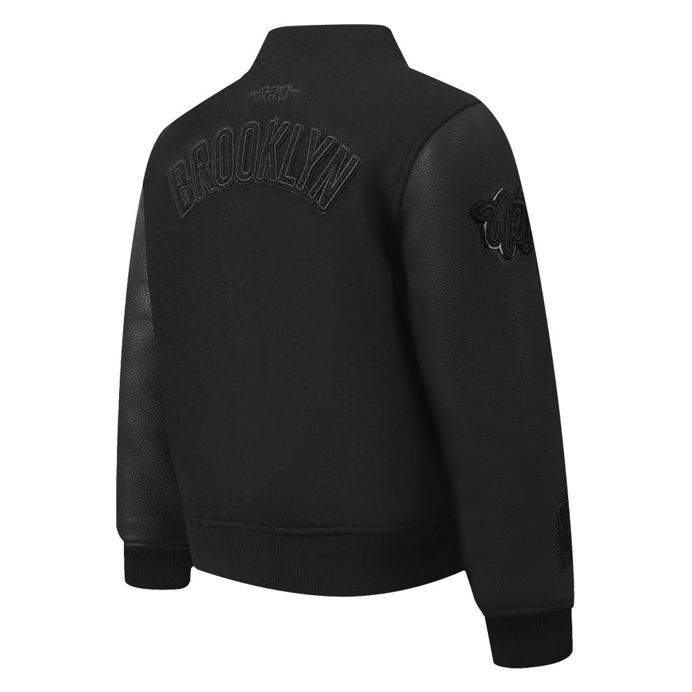NBA BROOKLYN NETS TRIPLE BLACK TODDLER BOY'S WOOL VARSITY JACKET (JET BLACK)