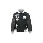 NBA BROOKLYN NETS RETRO CLASSIC BLOUSON COLLÉGIAL EN LAINE À BORDS CÔTELÉS POUR GARÇON BAMBIN (NOIR/GRIS)