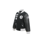 NBA BROOKLYN NETS RETRO CLASSIC BLOUSON COLLÉGIAL EN LAINE À BORDS CÔTELÉS POUR GARÇON BAMBIN (NOIR/GRIS)