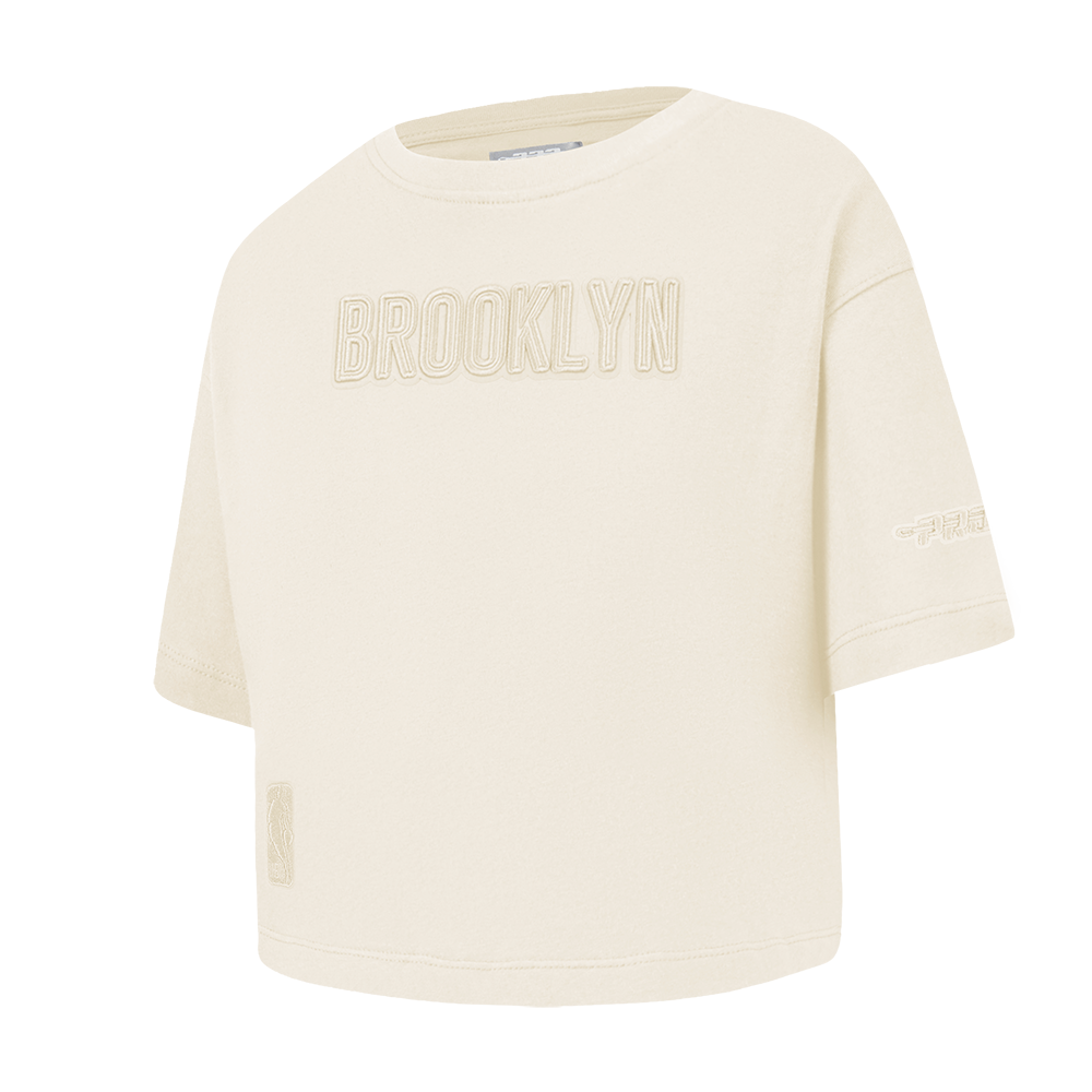 NBA BROOKLYN NETS NEUTRAL T-SHIRT À COUPE CARRÉE À MANCHES COURTES POUR FILLE BAMBIN (COQUILLE D'ŒUF)