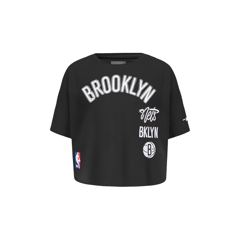 NBA BROOKLYN NETS RETRO CLASSIC TODDLER GIRL'S SHORT SLEEVE BOXY TEE (BLACK)