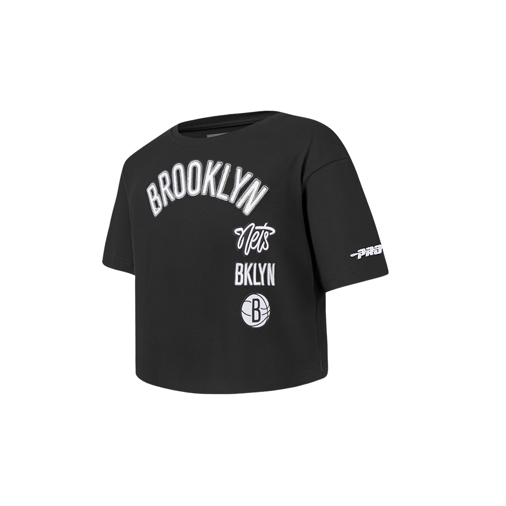 NBA BROOKLYN NETS RETRO CLASSIC TODDLER GIRL'S SHORT SLEEVE BOXY TEE (BLACK)