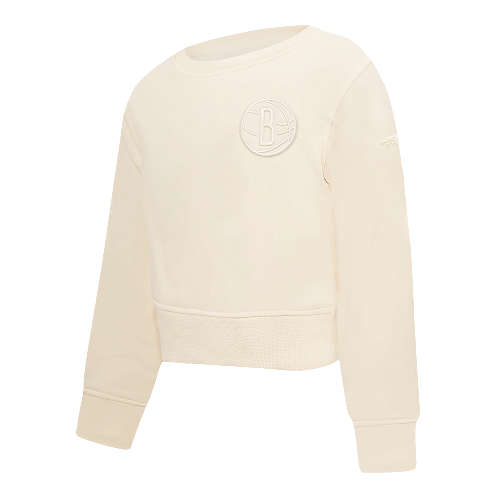 NBA BROOKLYN NETS NEUTRAL TODDLER GIRLS FLEECE CREWNECK (EGGSHELL)