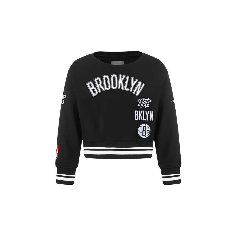 NBA BROOKLYN NETS RETRO CLASSIC CHANDAIL À COL ROND EN MOLLETON CÔTELÉ POUR FILLE BAMBIN (NOIR)