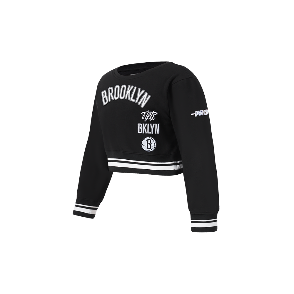 NBA BROOKLYN NETS RETRO CLASSIC TODDLER GIRLS RIB FLEECE CREWNECK (BLACK)