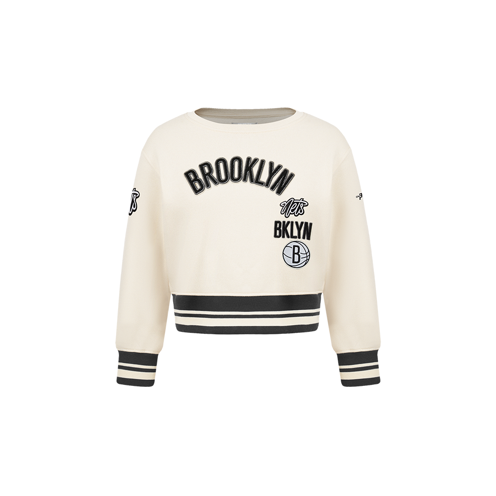 NBA BROOKLYN NETS RETRO CLASSIC CHANDAIL À COL ROND EN MOLLETON CÔTELÉ POUR FILLE BAMBIN (COQUILLE D'ŒUF/NOIR)