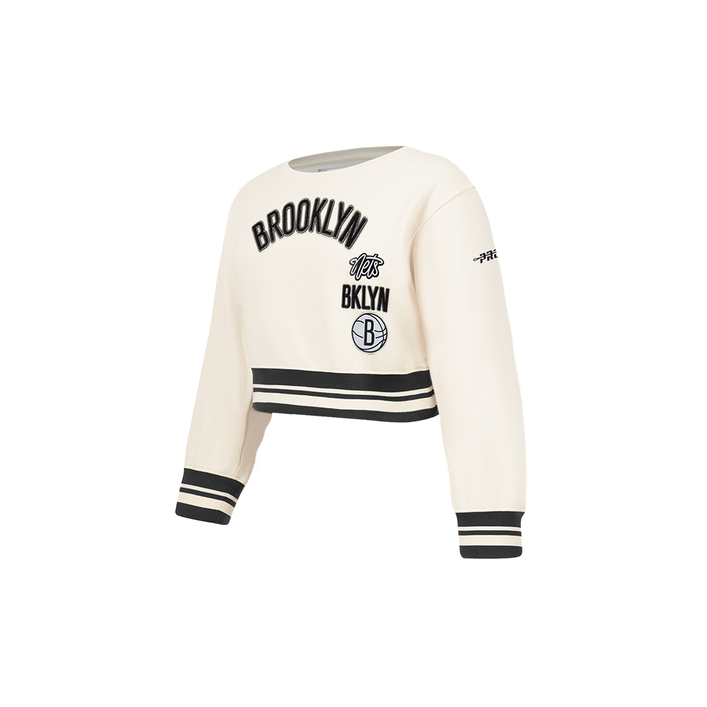 NBA BROOKLYN NETS RETRO CLASSIC CHANDAIL À COL ROND EN MOLLETON CÔTELÉ POUR FILLE BAMBIN (COQUILLE D'ŒUF/NOIR)