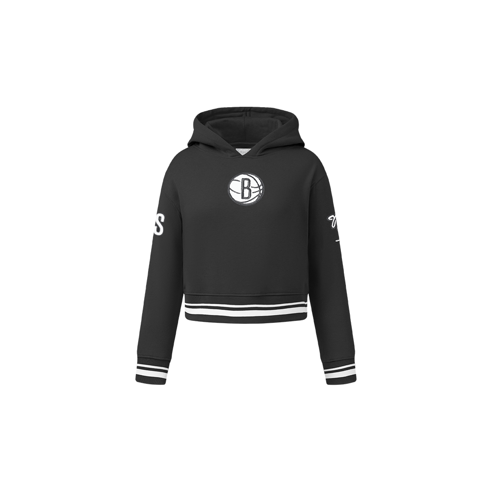 NBA BROOKLYN NETS RETRO CLASSIC TODDLER GIRL'S RIB FLEECE PULLOVER HOODIE (BLACK)