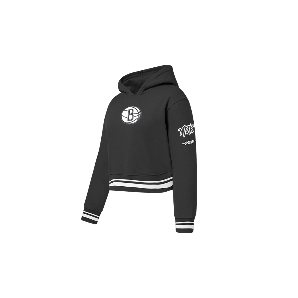 NBA BROOKLYN NETS RETRO CLASSIC TODDLER GIRLS  RIB FLEECE PULLOVER HOODIE (BLACK)