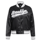 NBA BROOKLYN NETS SCRIPT TAIL WOMEN'S SATIN JACKET (BLACK/GRAY)