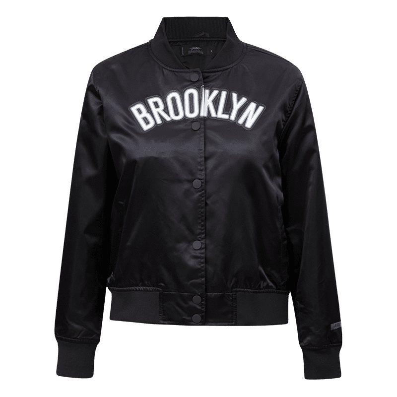 NBA BROOKLYN NETS CLASSIC WOMEN'S SATIN JACKET (BLACK)