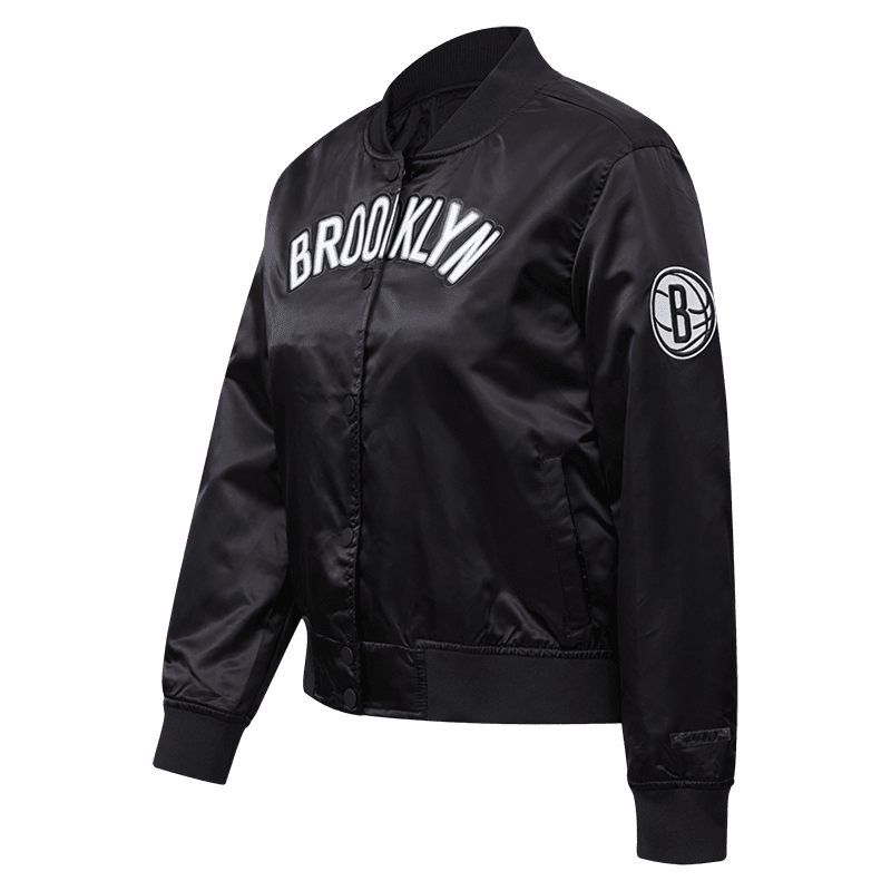 NBA BROOKLYN NETS CLASSIC WOMEN'S SATIN JACKET (BLACK)