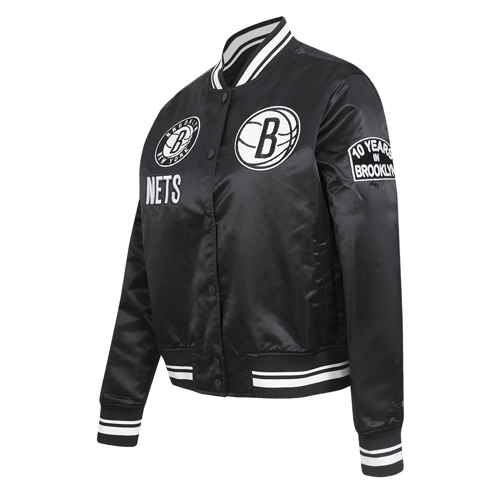 NBA BROOKLYN NETS RETRO CLASSIC WOMEN'S RIB SATIN JACKET (BLACK)
