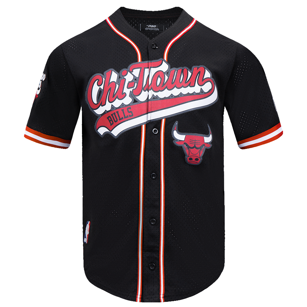 NBA CHICAGO BULLS SCRIPT TAIL CHEMISE BOUTONNÉE EN FILET POUR HOMME (NOIR/ROUGE)