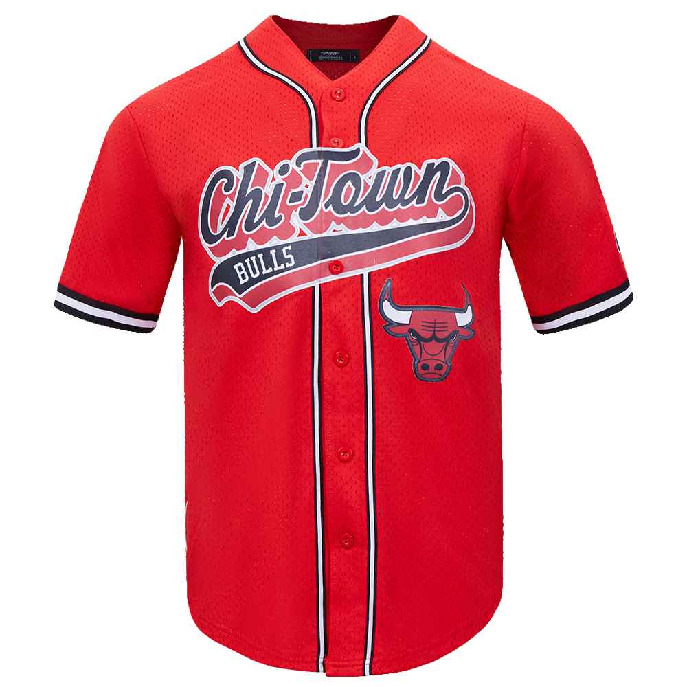 NBA CHICAGO BULLS SCRIPT TAIL CHEMISE BOUTONNÉE EN FILET POUR HOMME (ROUGE/NOIR)