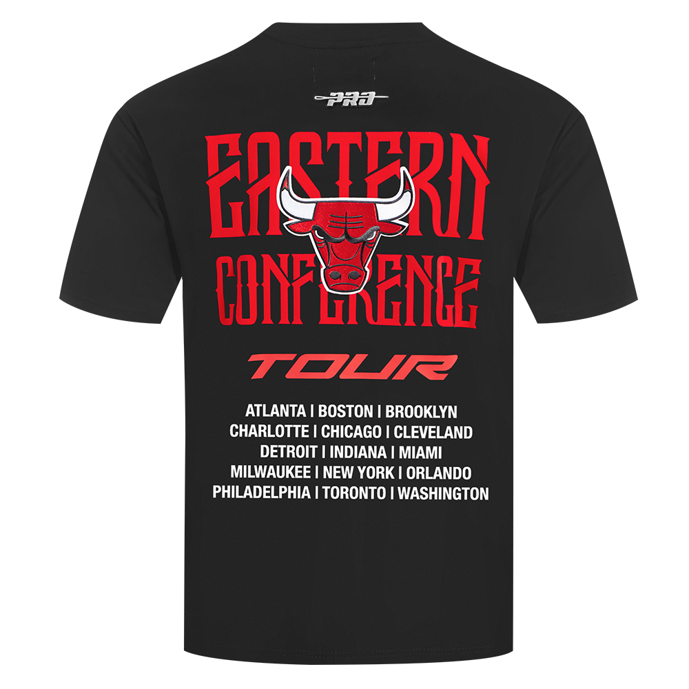 NBA CHICAGO BULLS CITY TOUR 2.0 T-SHIRT EN JERSEY DE COTON À ÉPAULES TOMBANTES POUR HOMME (NOIR)