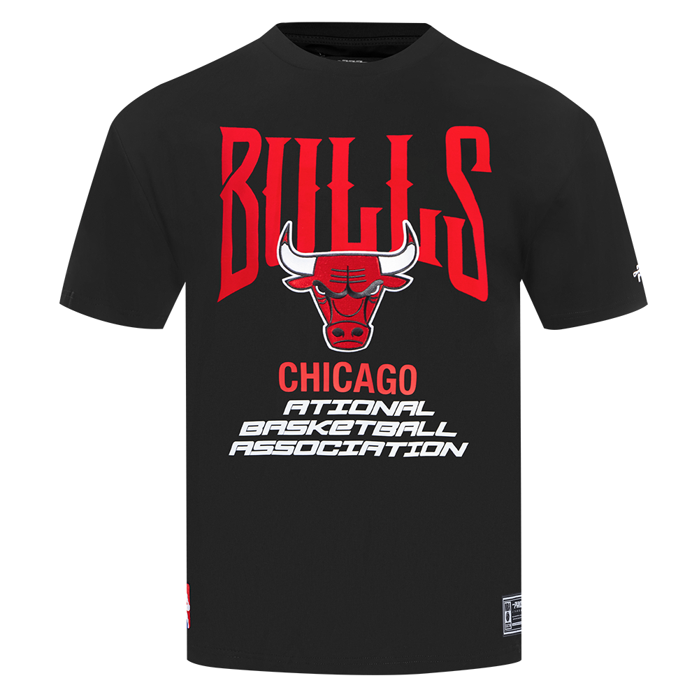 NBA CHICAGO BULLS CITY TOUR 2.0 T-SHIRT EN JERSEY DE COTON À ÉPAULES TOMBANTES POUR HOMME (NOIR)