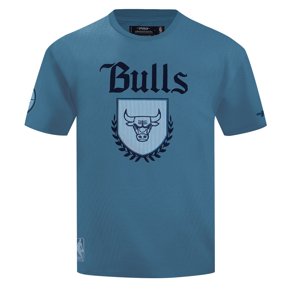 NBA CHICAGO BULLS COUNTRY CLUB T-SHIRT EN JERSEY DE COTON À ÉPAULES TOMBANTES POUR HOMME (BLEU ACIER)