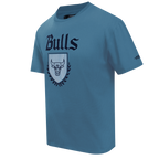 NBA CHICAGO BULLS COUNTRY CLUB T-SHIRT EN JERSEY DE COTON À ÉPAULES TOMBANTES POUR HOMME (BLEU ACIER)