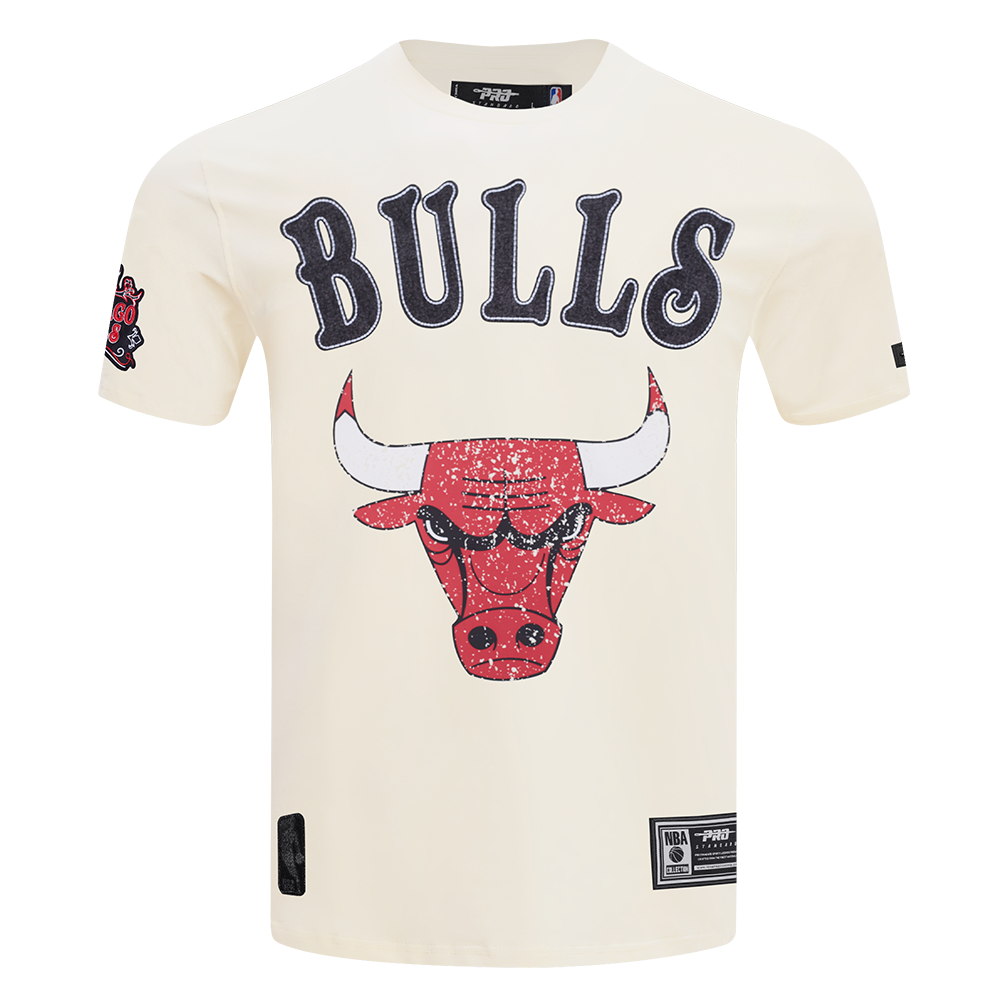 NBA CHICAGO BULLS REBEL ATHLETICS T-SHIRT EN JERSEY SIMPLE À LOGO EMPILÉ POUR HOMME (COQUILLE D'ŒUF)