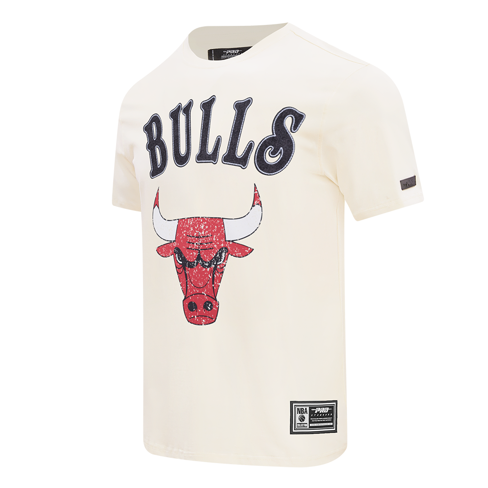 NBA CHICAGO BULLS REBEL ATHLETICS T-SHIRT EN JERSEY SIMPLE À LOGO EMPILÉ POUR HOMME (COQUILLE D'ŒUF)