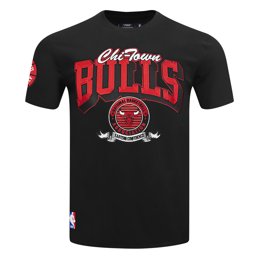 NBA CHICAGO BULLS TEAM BADGE T-SHIRT EN JERSEY SIMPLE POUR FEMME POUR HOMME (NOIR)