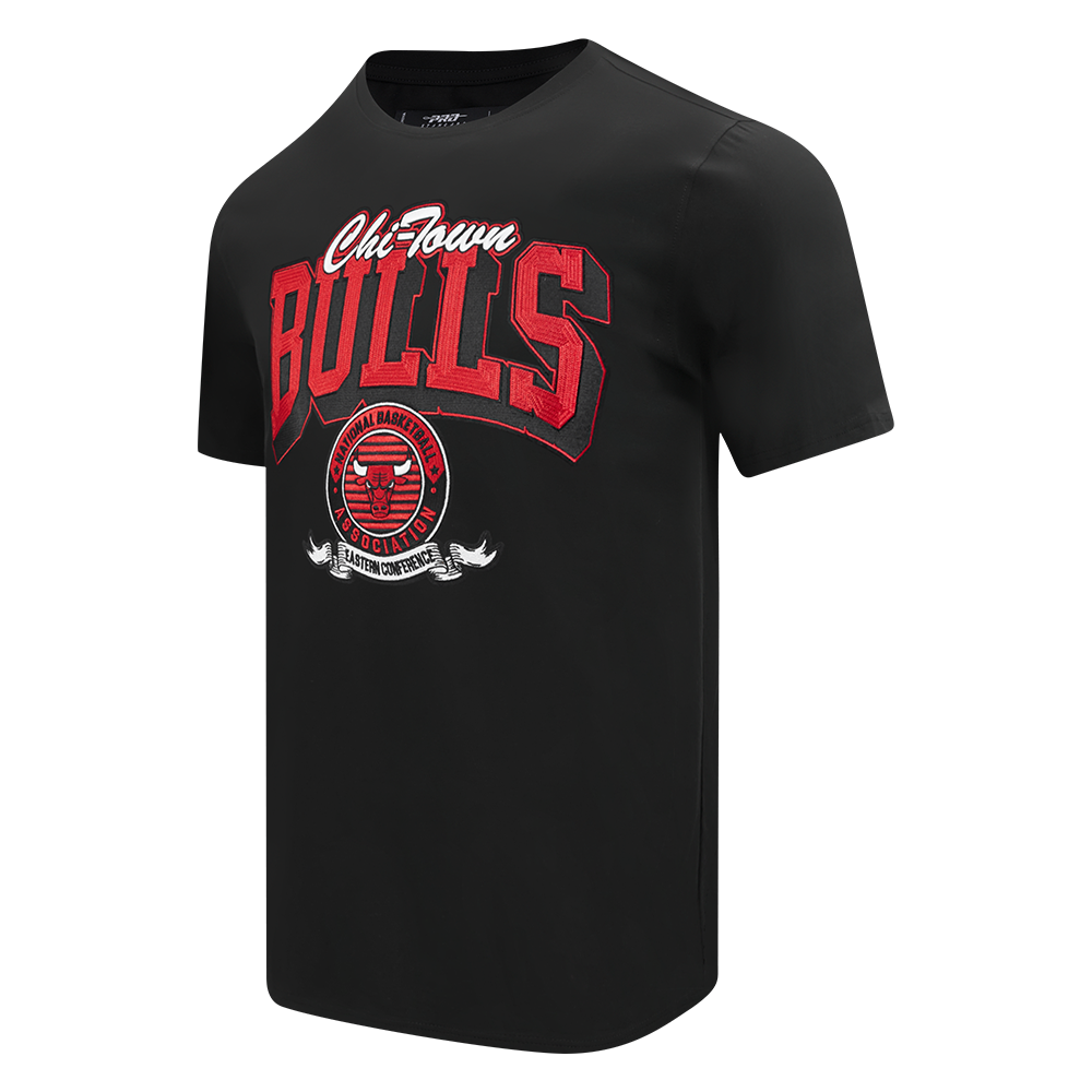 NBA CHICAGO BULLS TEAM BADGE T-SHIRT EN JERSEY SIMPLE POUR FEMME POUR HOMME (NOIR)