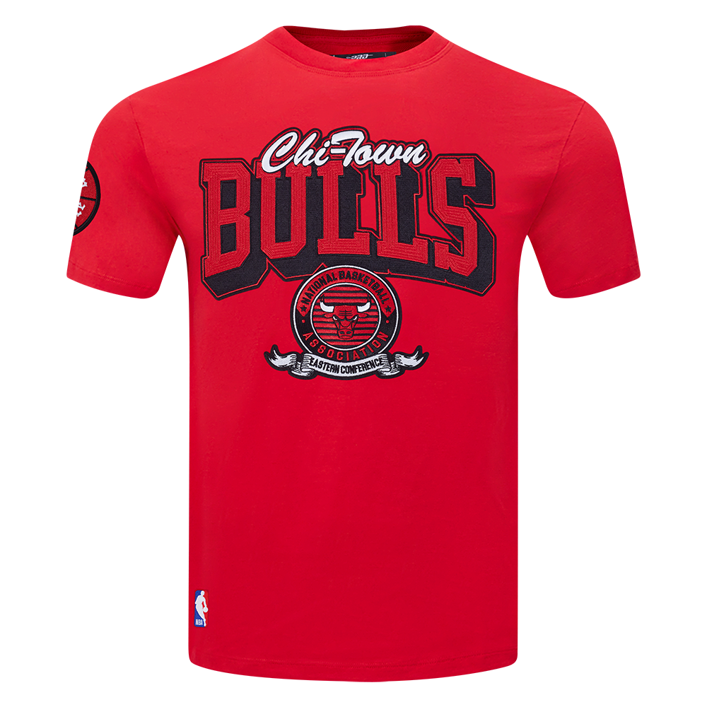 NBA CHICAGO BULLS TEAM BADGE T-SHIRT EN JERSEY SIMPLE POUR FEMME POUR HOMME (ROUGE)