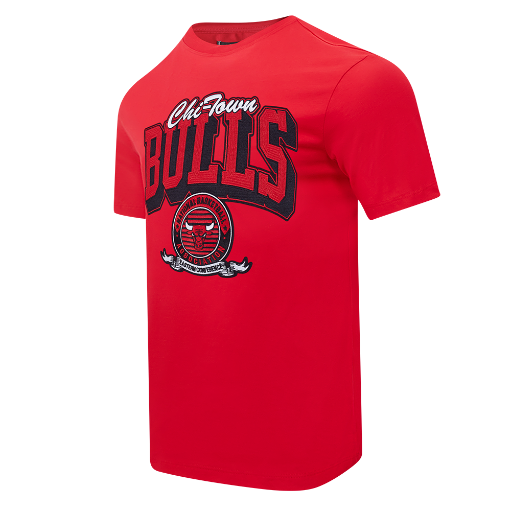 NBA CHICAGO BULLS TEAM BADGE T-SHIRT EN JERSEY SIMPLE POUR FEMME POUR HOMME (ROUGE)