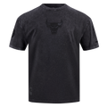 NBA CHICAGO BULLS WASHED CLASSIC T-SHIRT EN JERSEY DE COTON DÉLAVÉ À L'ENZYME À ÉPAULES TOMBANTES POUR HOMME (NOIR DÉLAVÉ)