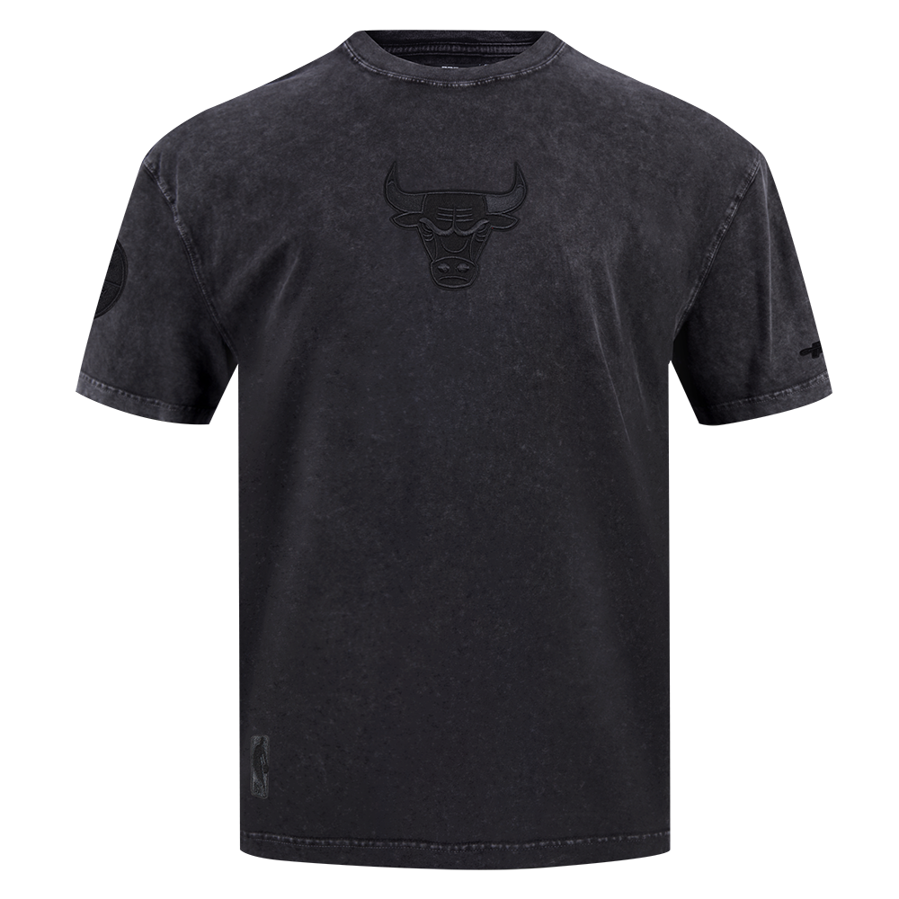 NBA CHICAGO BULLS WASHED CLASSIC T-SHIRT EN JERSEY DE COTON DÉLAVÉ À L'ENZYME À ÉPAULES TOMBANTES POUR HOMME (NOIR DÉLAVÉ)