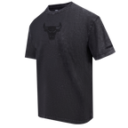 NBA CHICAGO BULLS WASHED CLASSIC T-SHIRT EN JERSEY DE COTON DÉLAVÉ À L'ENZYME À ÉPAULES TOMBANTES POUR HOMME (NOIR DÉLAVÉ)