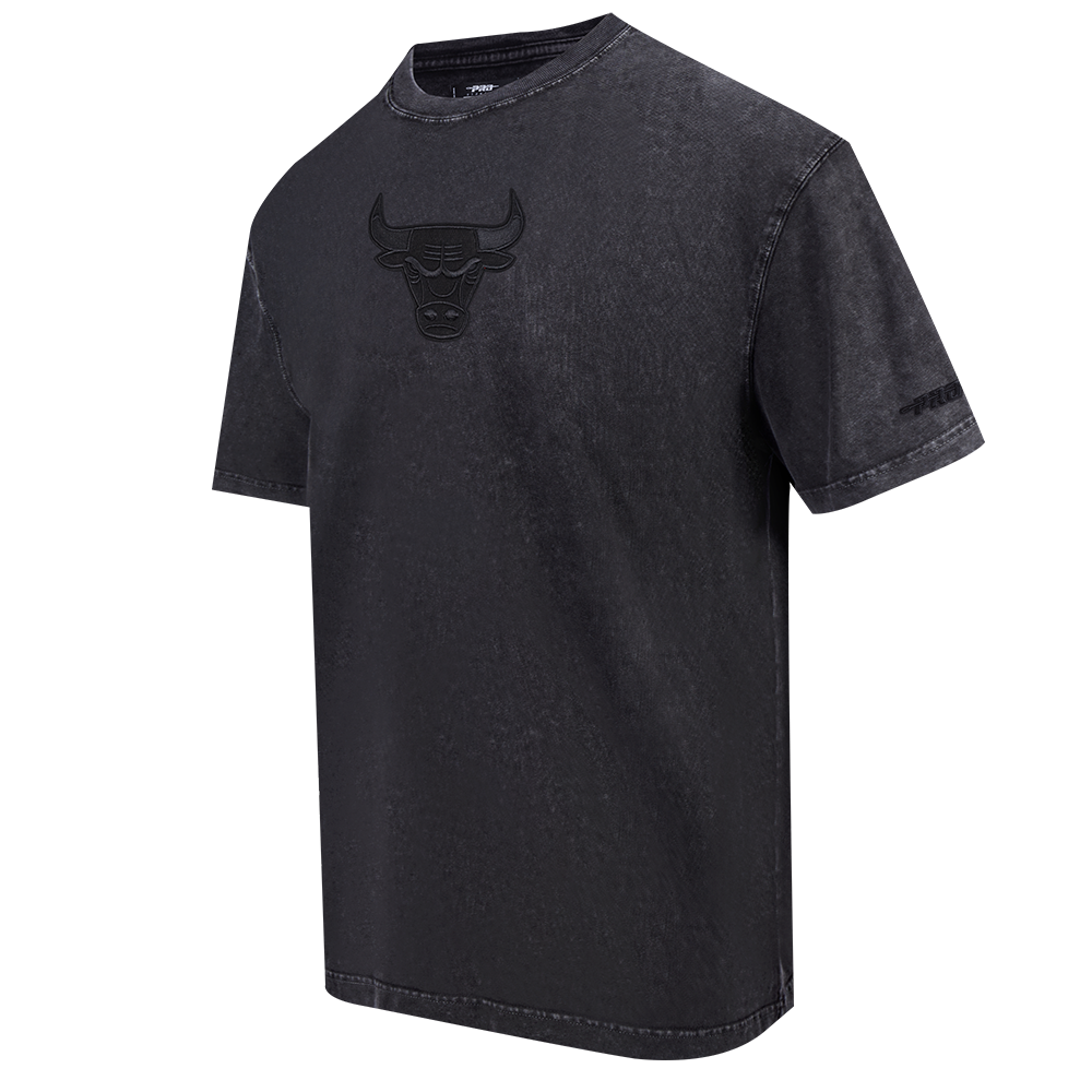 NBA CHICAGO BULLS WASHED CLASSIC T-SHIRT EN JERSEY DE COTON DÉLAVÉ À L'ENZYME À ÉPAULES TOMBANTES POUR HOMME (NOIR DÉLAVÉ)