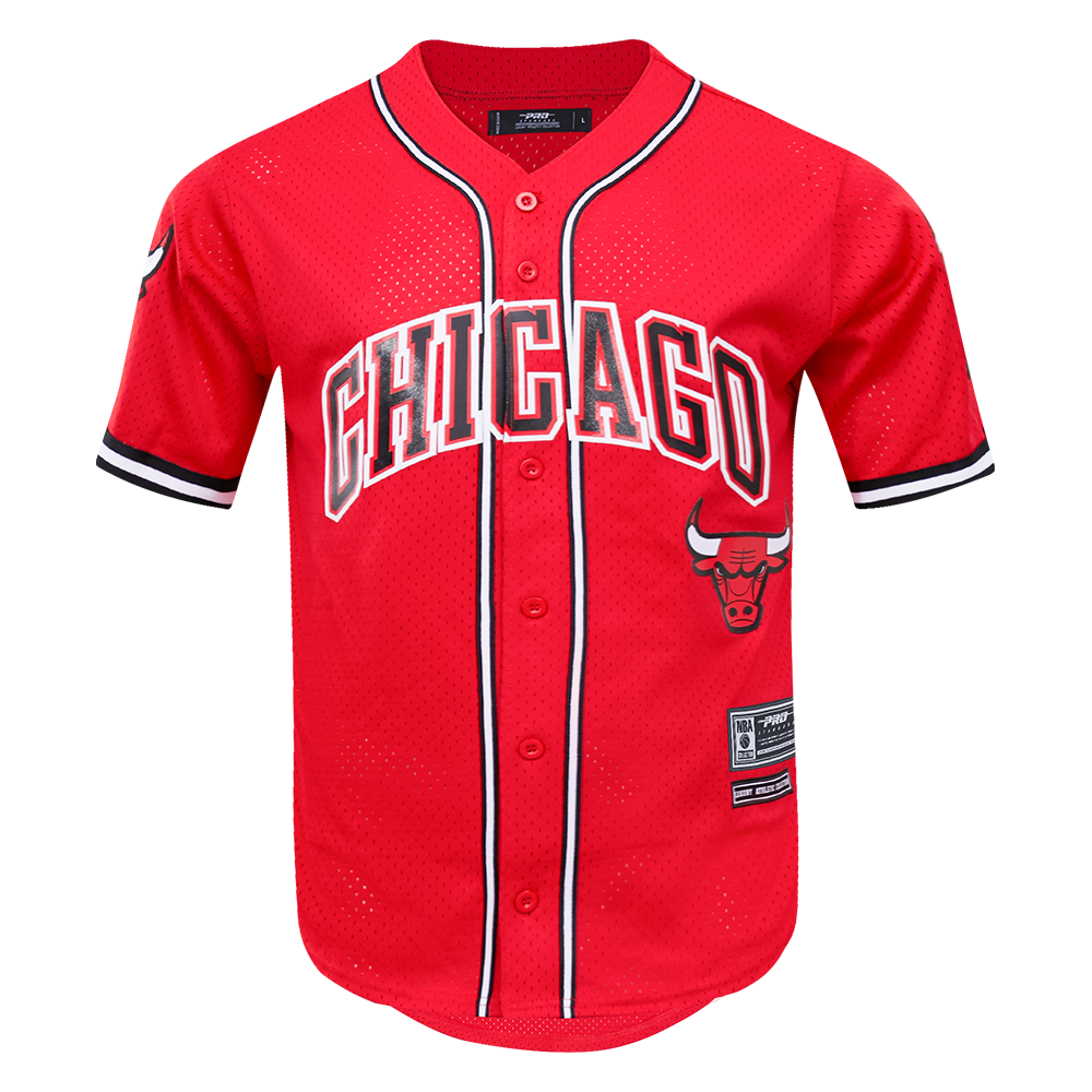 NBA CHICAGO BULLS LOGO MEN'S MESH BUTTON DOWN JERSEY (RED)