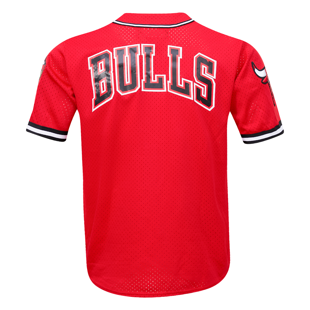 NBA CHICAGO BULLS LOGO MEN'S MESH BUTTON DOWN JERSEY (RED)