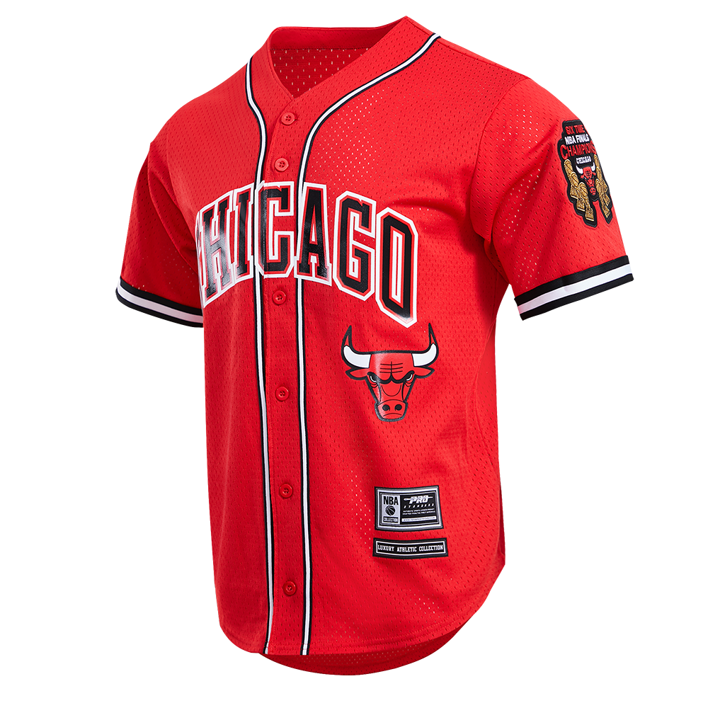 NBA CHICAGO BULLS LOGO MEN'S MESH BUTTON DOWN JERSEY (RED)