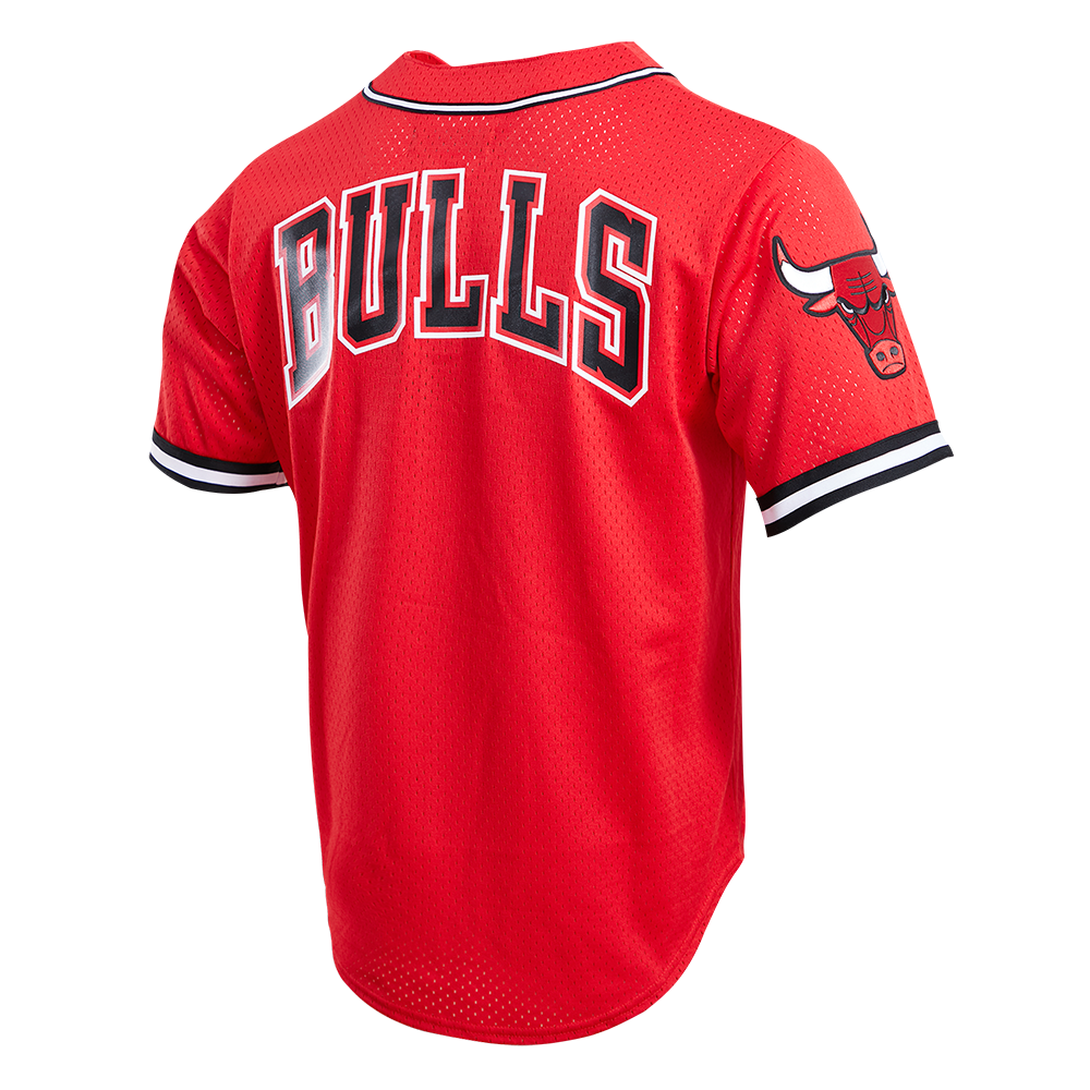 NBA CHICAGO BULLS LOGO MEN'S MESH BUTTON DOWN JERSEY (RED)