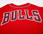 NBA CHICAGO BULLS LOGO MEN'S MESH BUTTON DOWN JERSEY (RED)