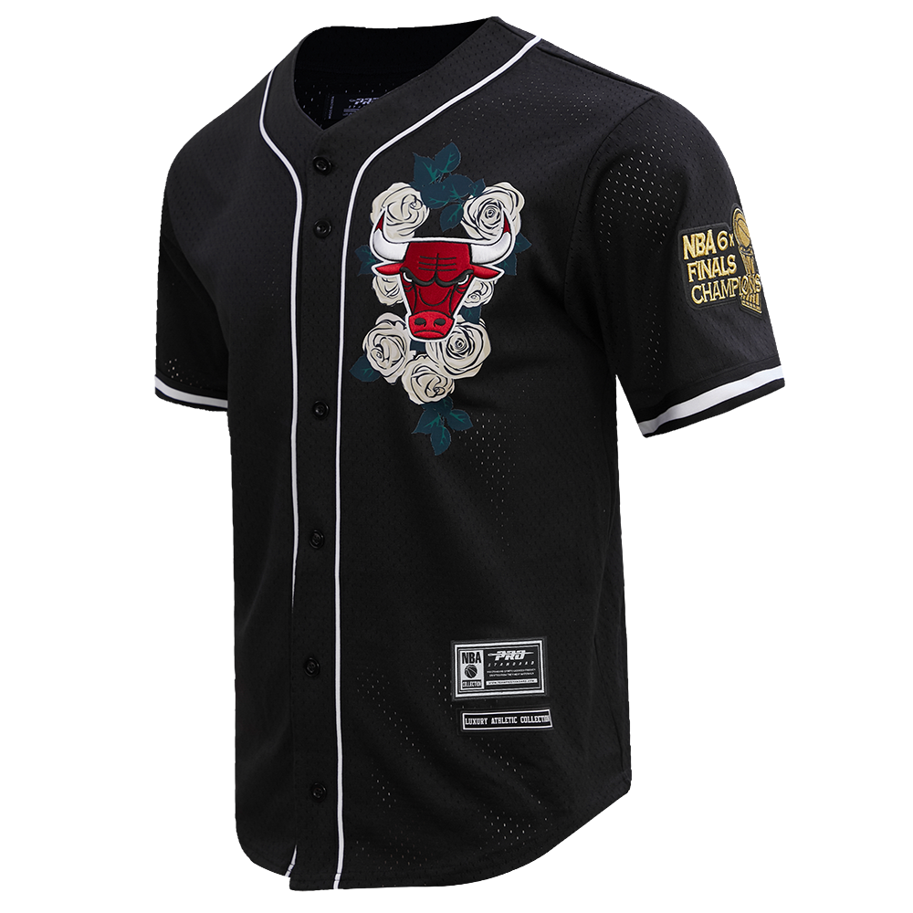 NBA CHICAGO BULLS ROSES MEN'S MESH BUTTON UP JERSEY (BLACK)