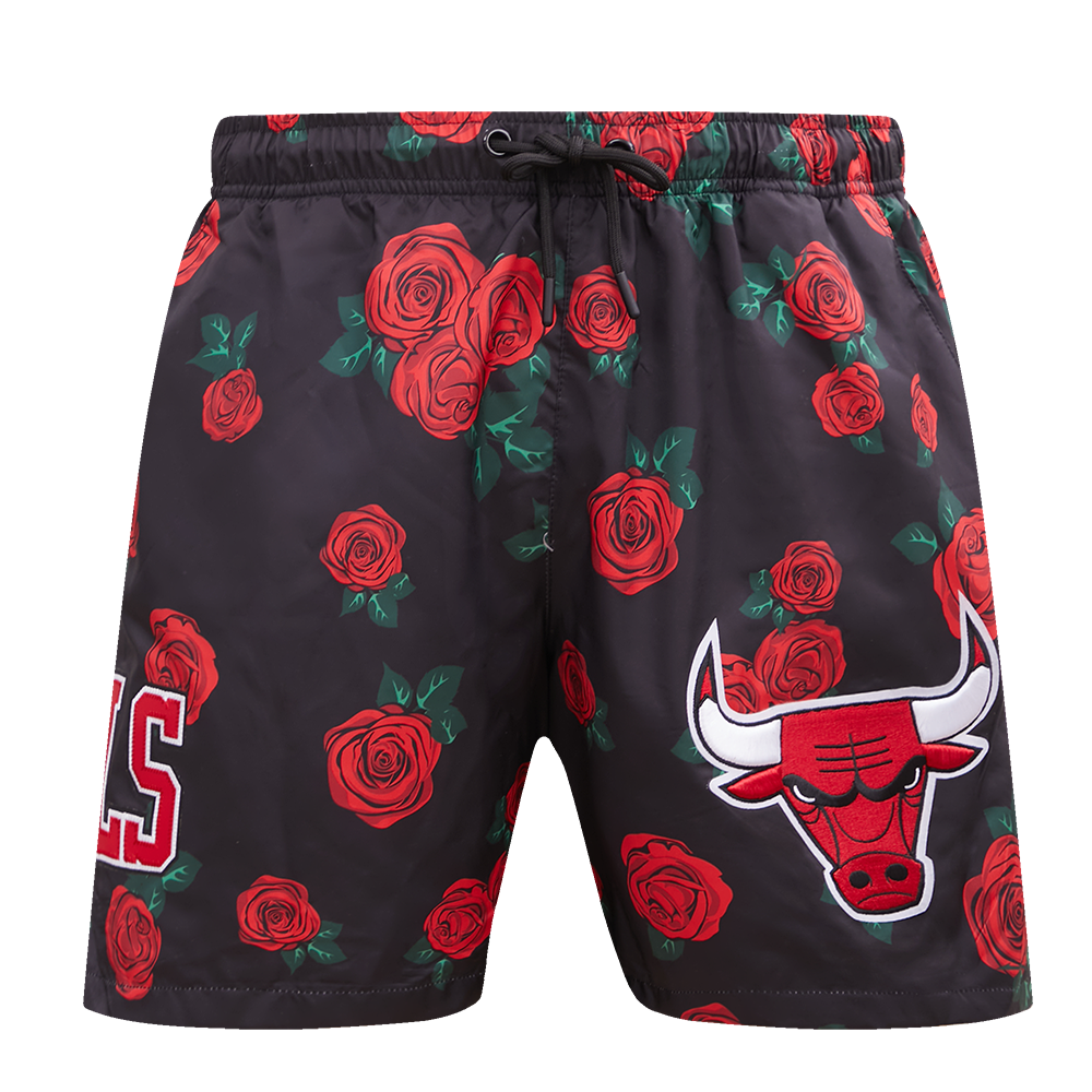 NBA CHICAGO BULLS ROSES SHORT TISSÉ À IMPRIMÉ INTÉGRAL POUR HOMME (NOIR/ROUGE)