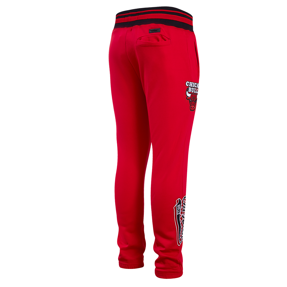 NBA CHICAGO BULLS SCRIPT TAIL PANTALON OUATÉ EN MOLLETON CÔTELÉ POUR HOMME (ROUGE/NOIR)