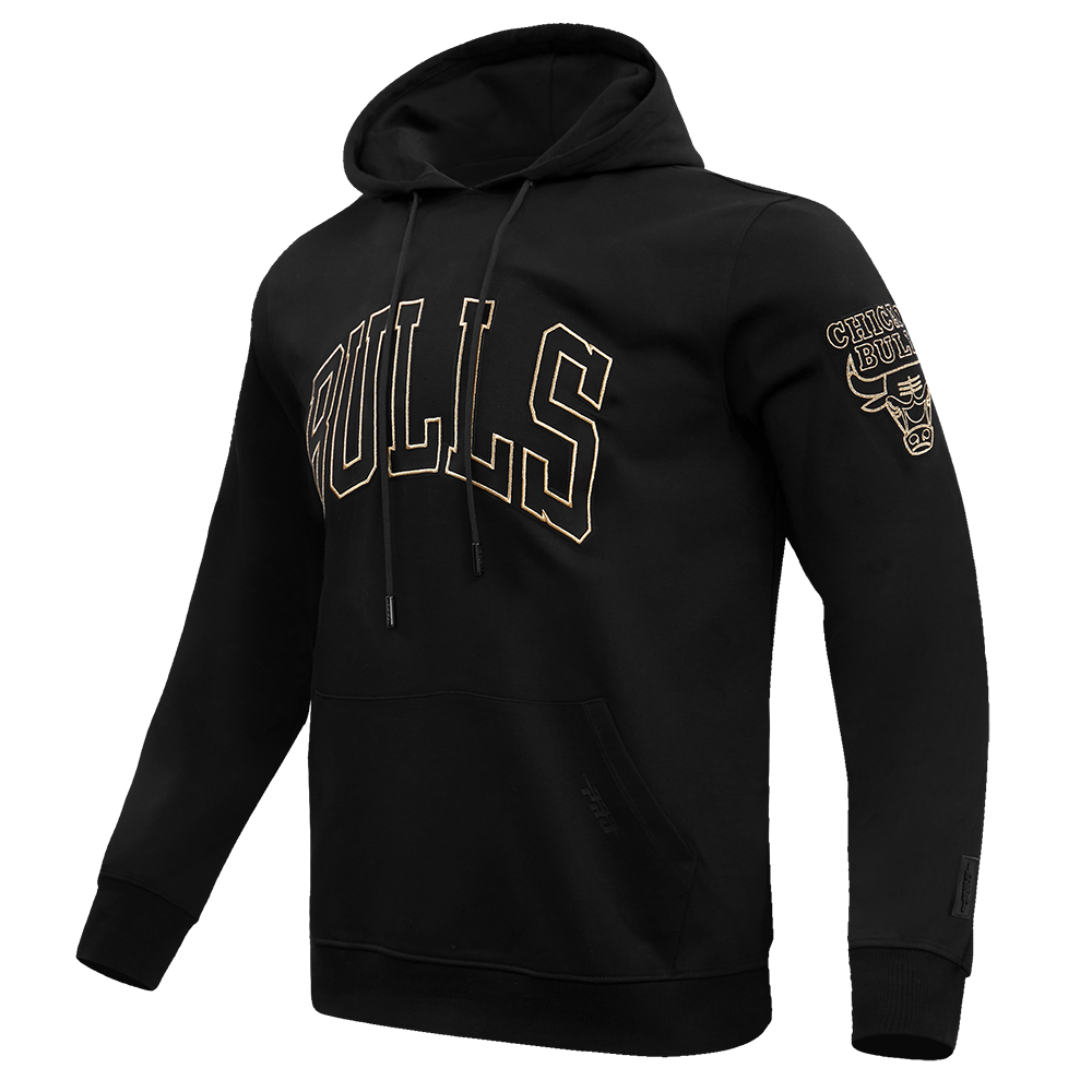 NBA CHICAGO BULLS BLACK & GOLD MEN'S DOUBLE KNIT PULLOVER HOODIE (BLACK)