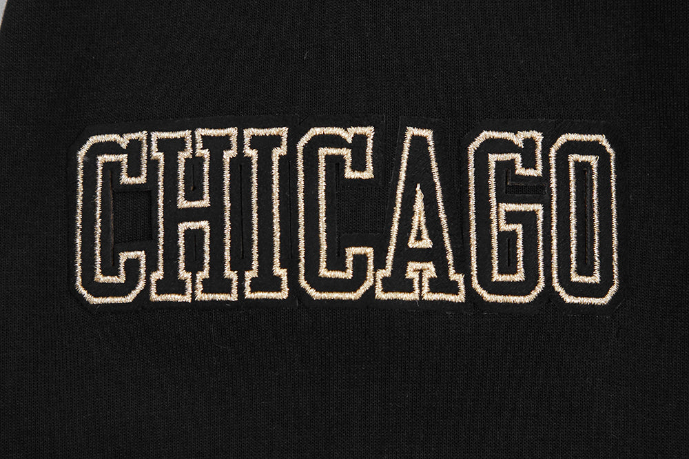 NBA CHICAGO BULLS CHANDAIL À CAPUCHON NOIR ET OR EN MAILLE DOUBLE POUR HOMME (NOIR)
