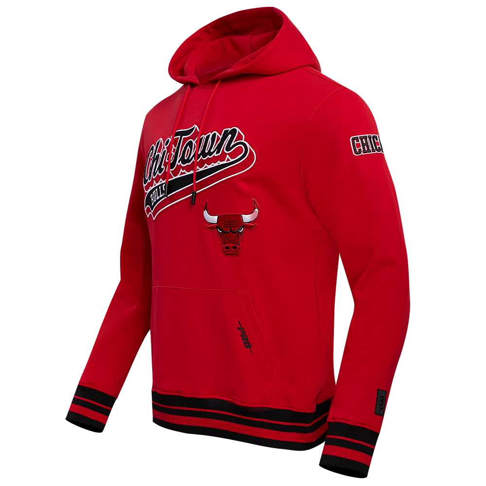 NBA CHICAGO BULLS SCRIPT TAIL MEN'S RIB FLEECE PULLOVER HOODIE (RED/BLACK)