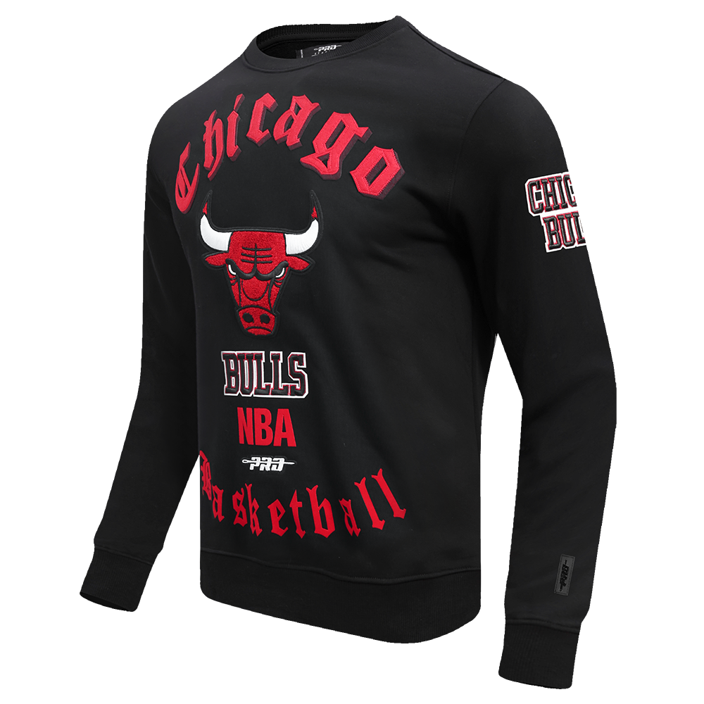 NBA CHICAGO BULLS OLD ENGLISH MEN'S CREWNECK (BLACK)